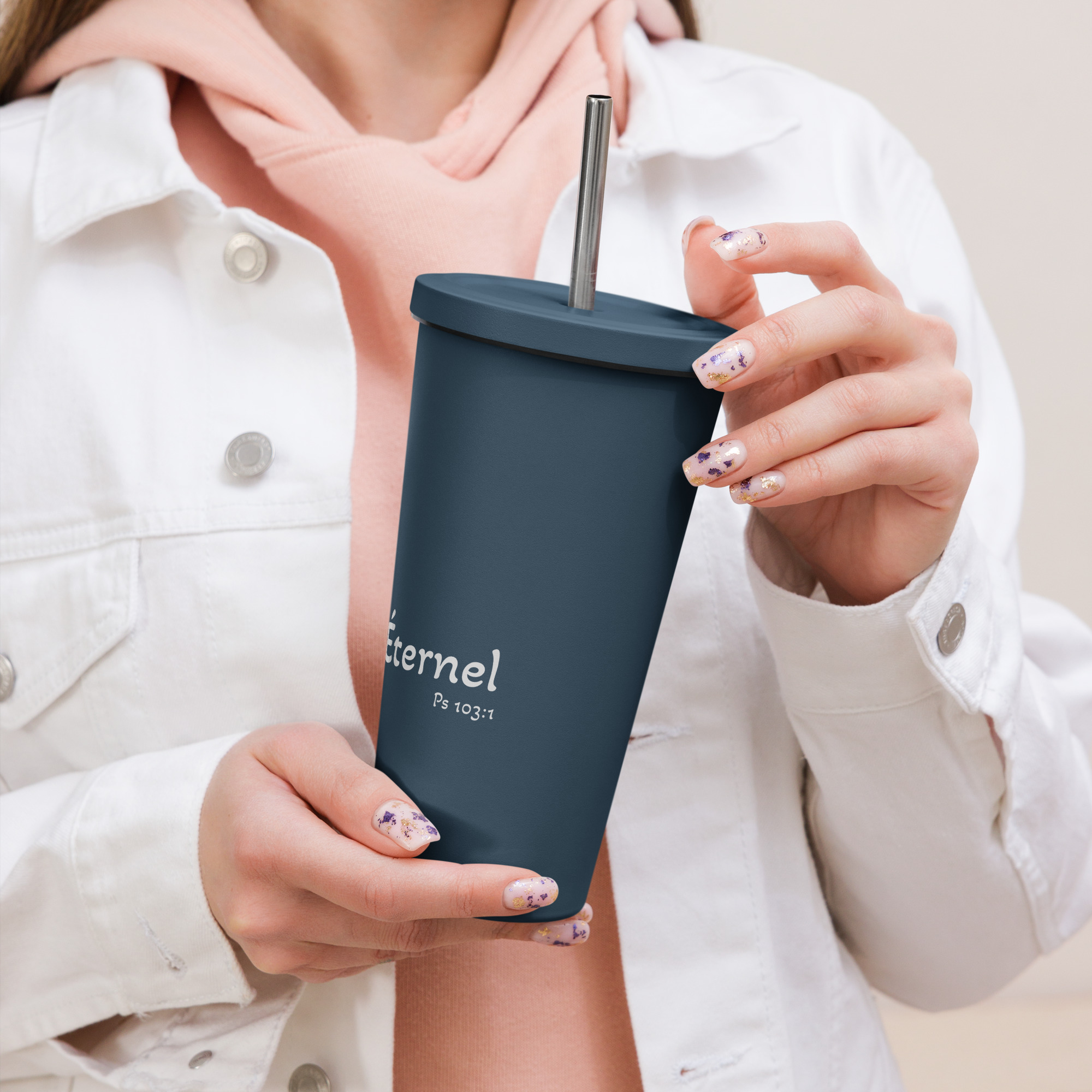 Gobelet isotherme avec paille "Je loue l’Éternel" – Image 2