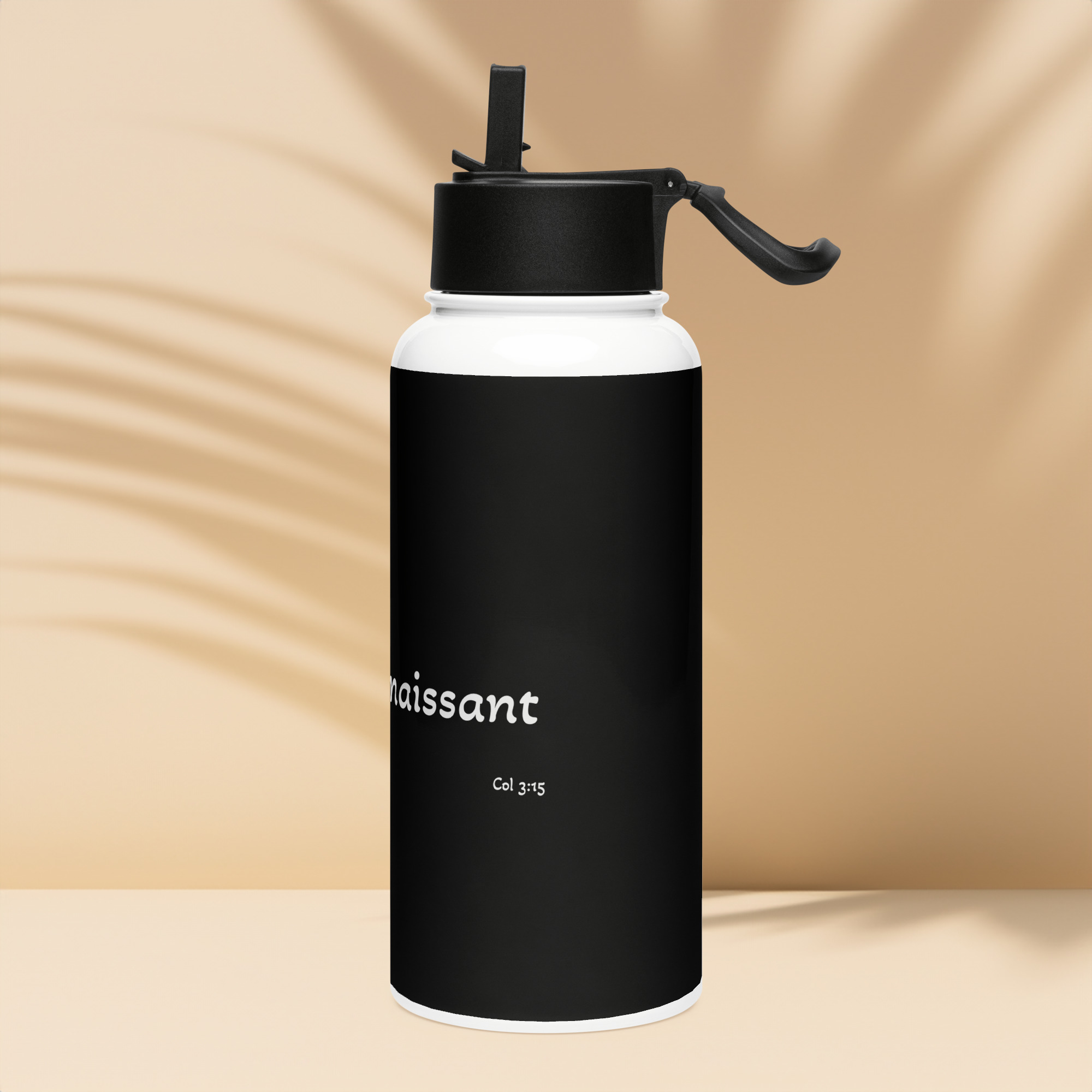 Bouteille d'eau en acier inoxydable avec paille "Cœur reconnaissant" – Image 3