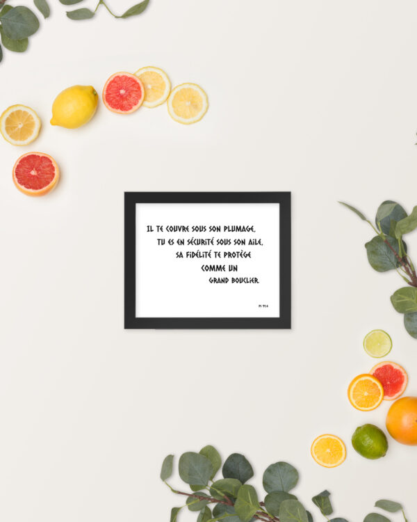 Poster encadré « Sous ses ailes » – Psaume 91:4
