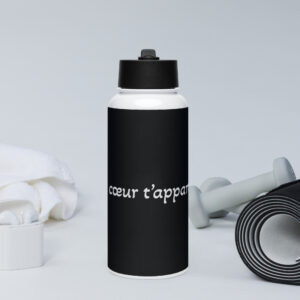 Bouteille d'eau en acier inoxydable avec paille "Mon cœur t’appartient"
