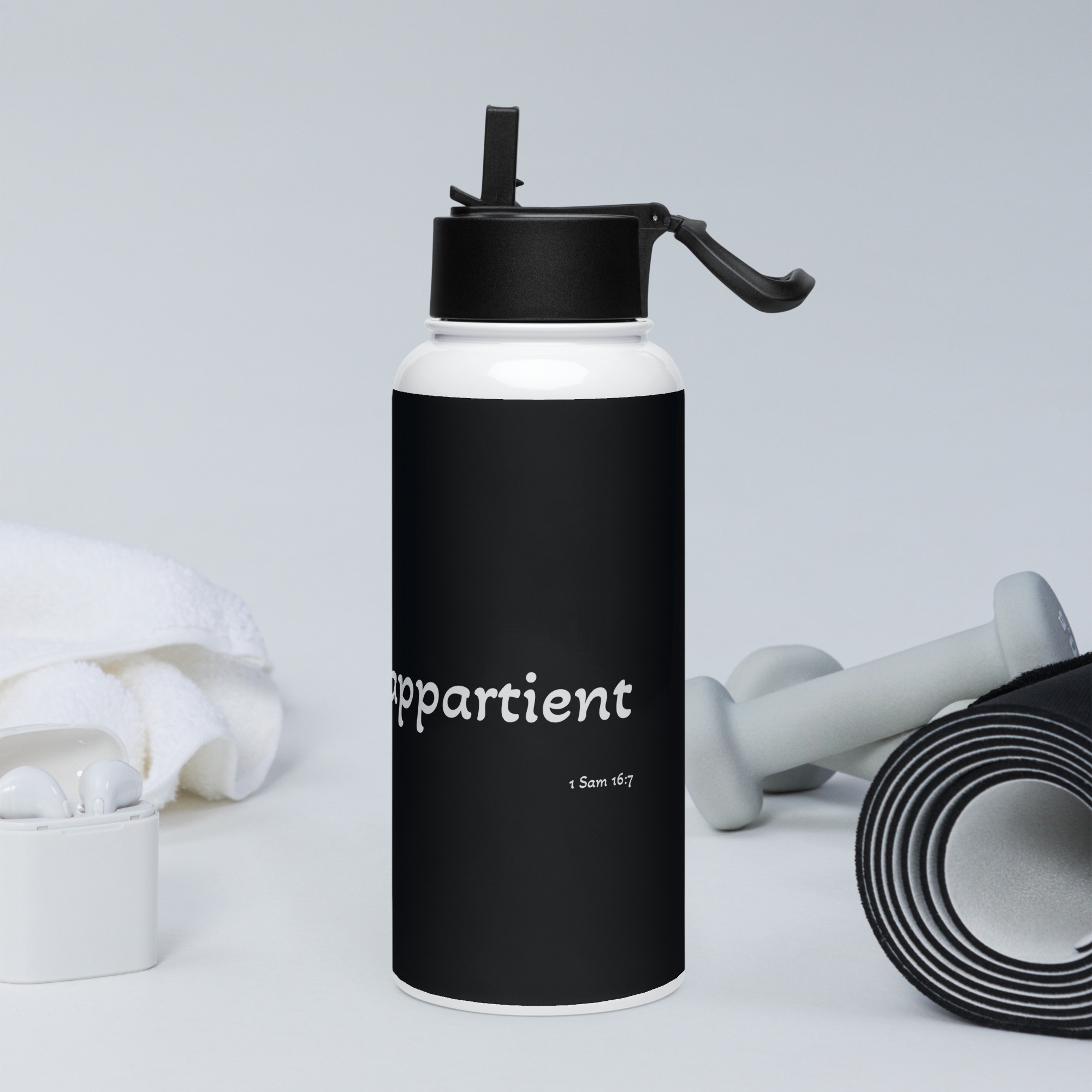 Bouteille d'eau en acier inoxydable avec paille "Mon cœur t’appartient" – Image 3