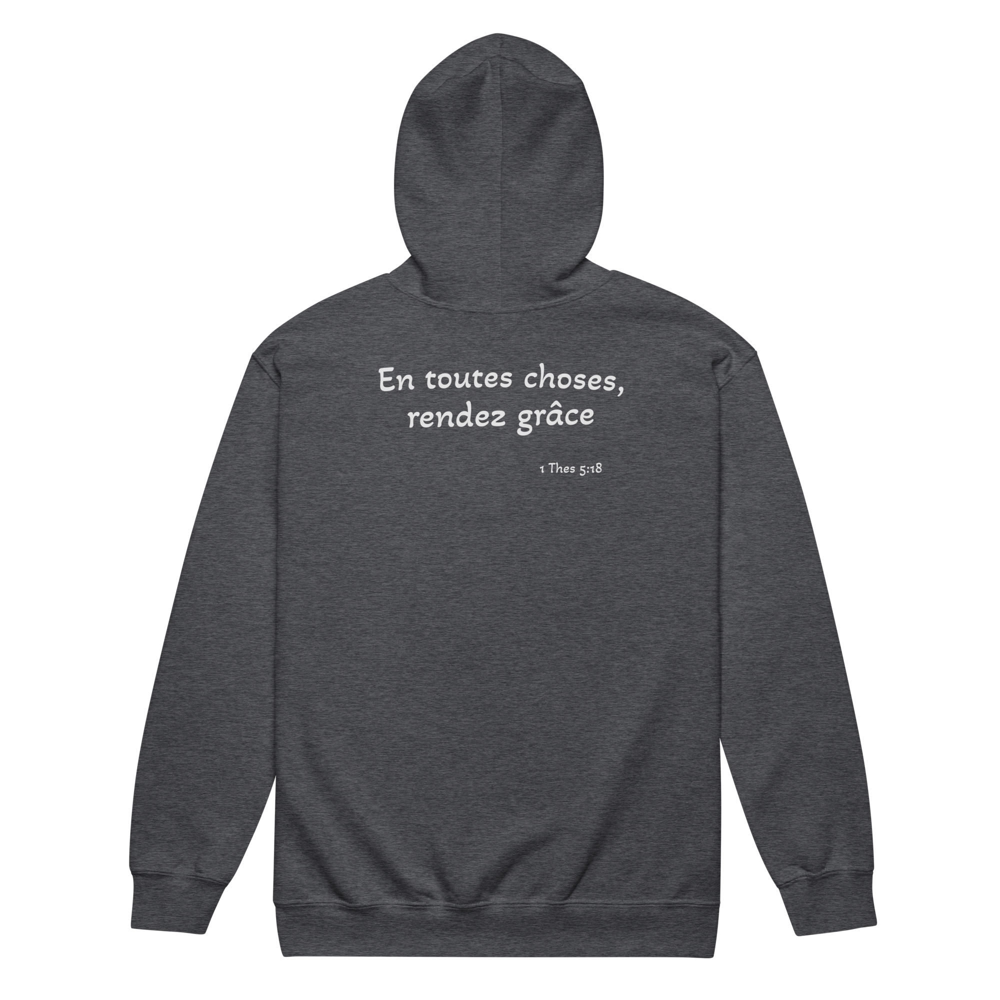 Sweat à capuche épais unisexe à fermeture éclair "En toutes choses, rendez grâce" – Image 5