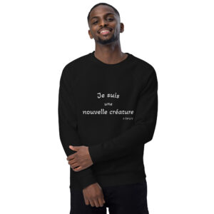 Sweatshirt écologique raglan unisexe "Je suis une nouvelle créature"