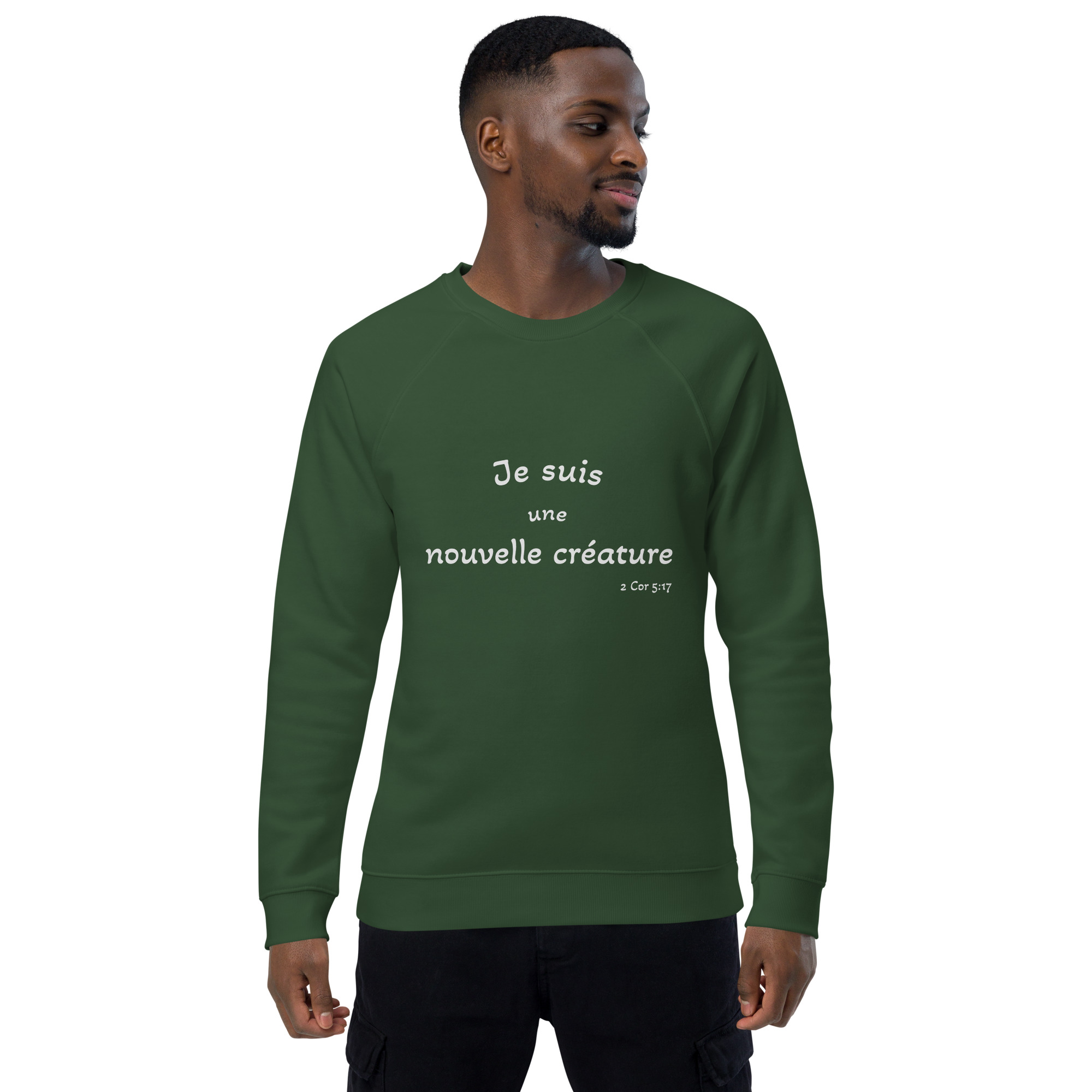 Sweatshirt écologique raglan unisexe "Je suis une nouvelle créature" – Image 10