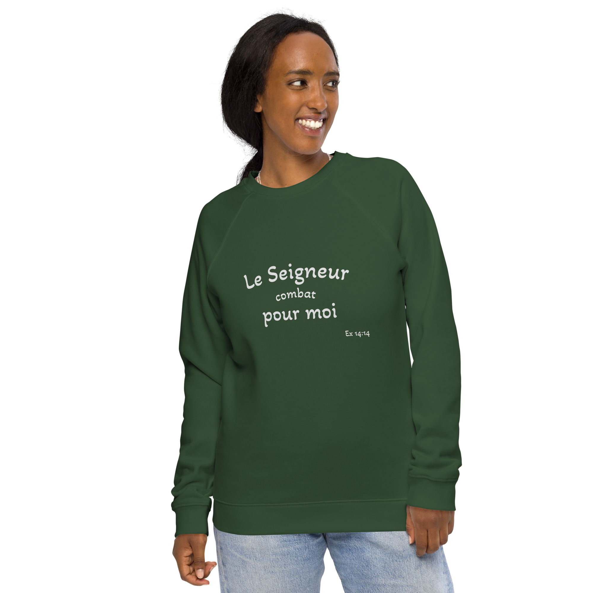 Sweatshirt écologique raglan unisexe "Le Seigneur combat pour moi" – Image 11