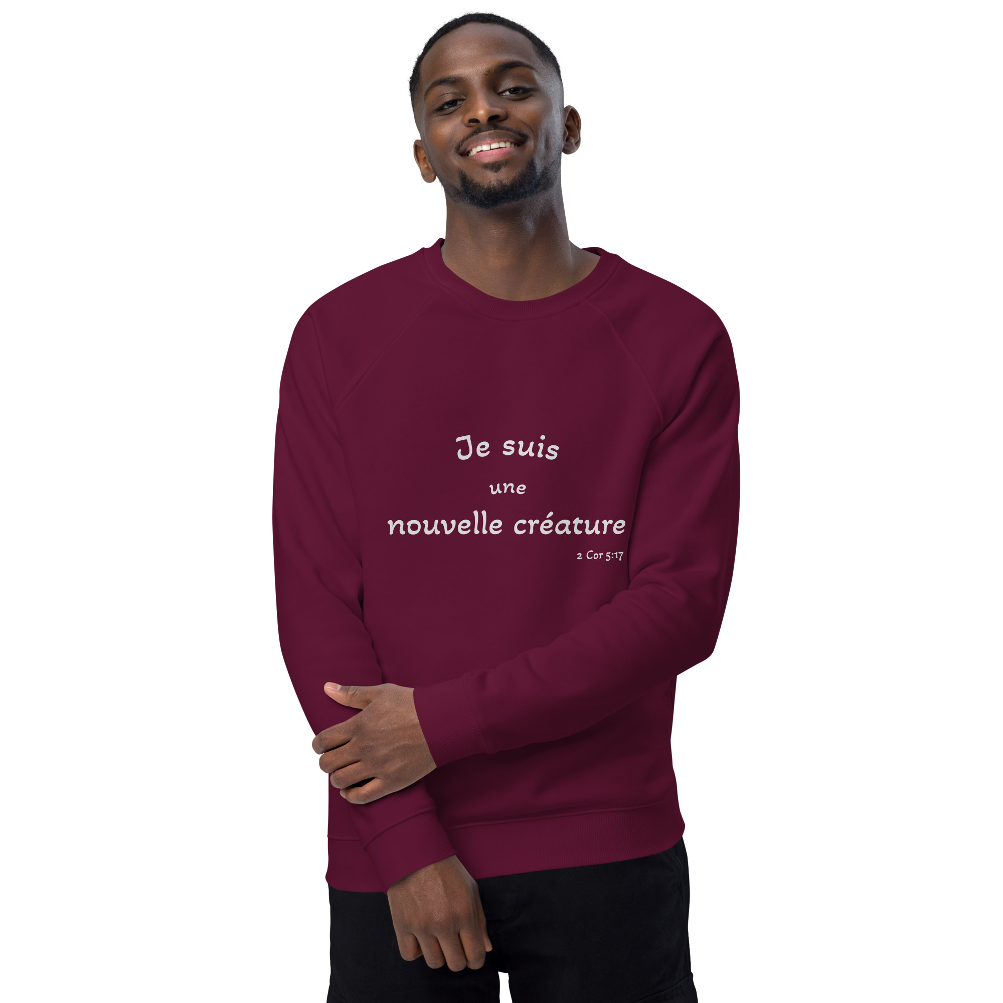 Sweatshirt écologique raglan unisexe "Je suis une nouvelle créature" – Image 5