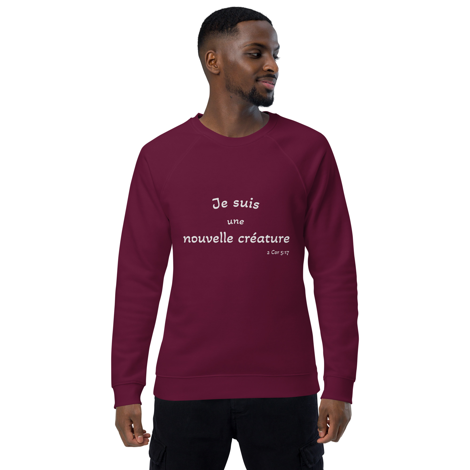 Sweatshirt écologique raglan unisexe "Je suis une nouvelle créature" – Image 4