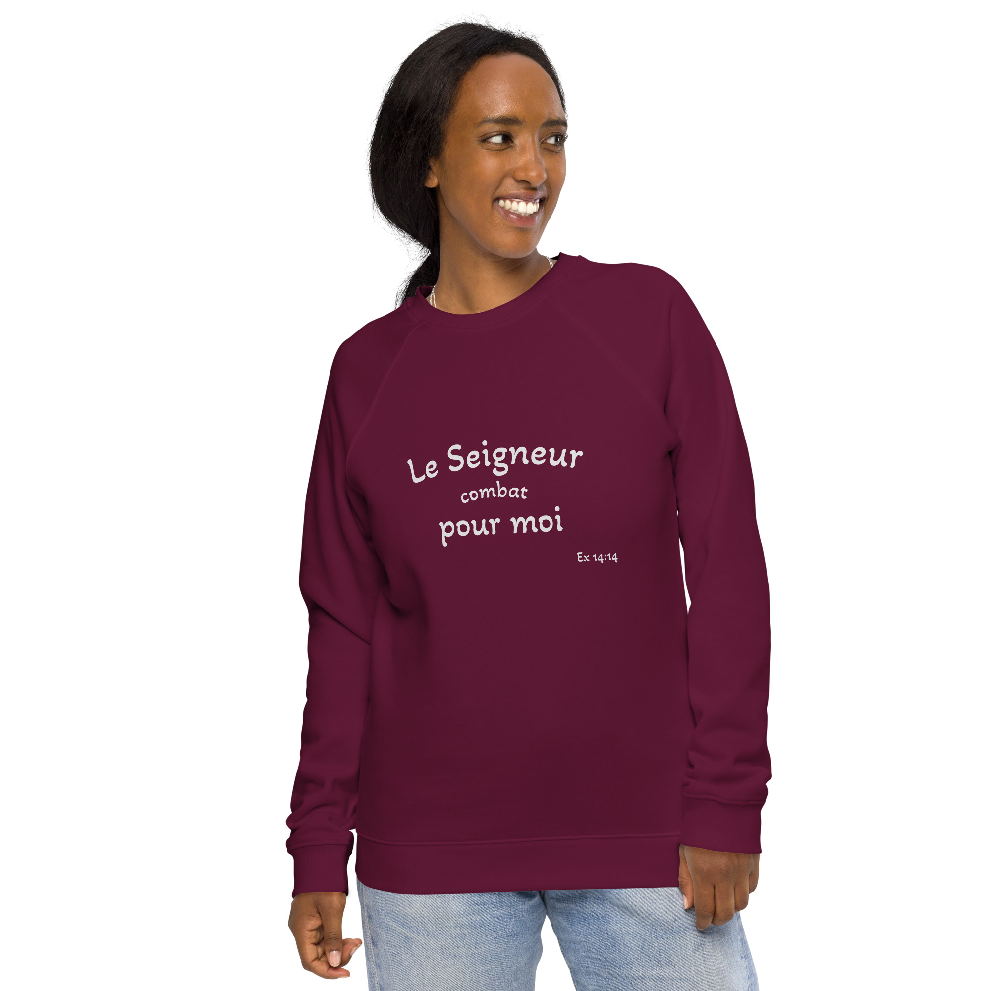 Sweatshirt écologique raglan unisexe "Le Seigneur combat pour moi" – Image 5
