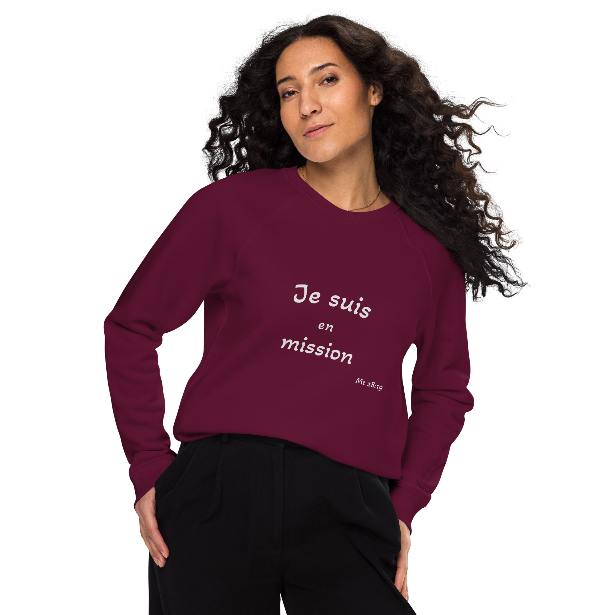 Sweatshirt écologique raglan unisexe "Je suis en mission"