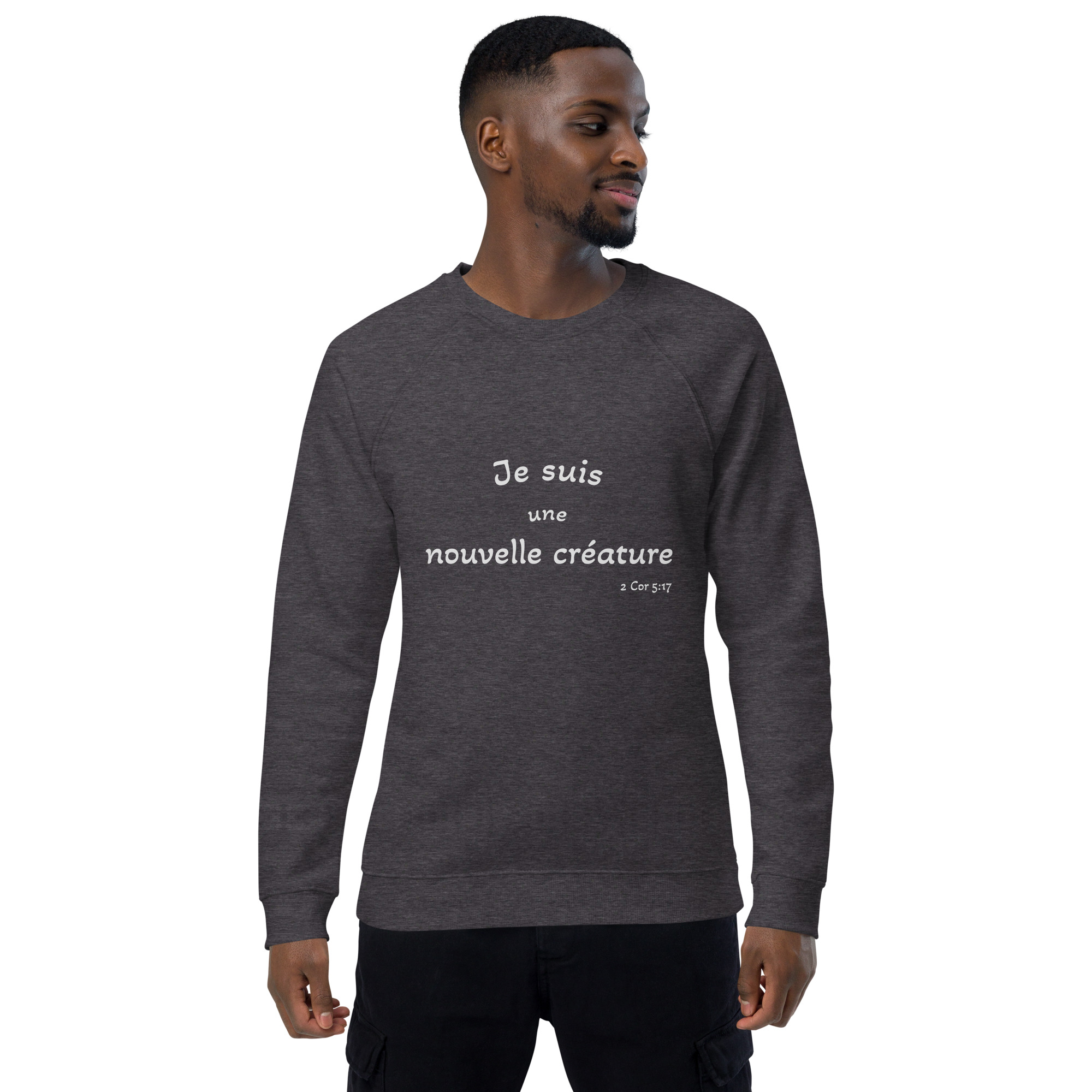 Sweatshirt écologique raglan unisexe "Je suis une nouvelle créature" – Image 7