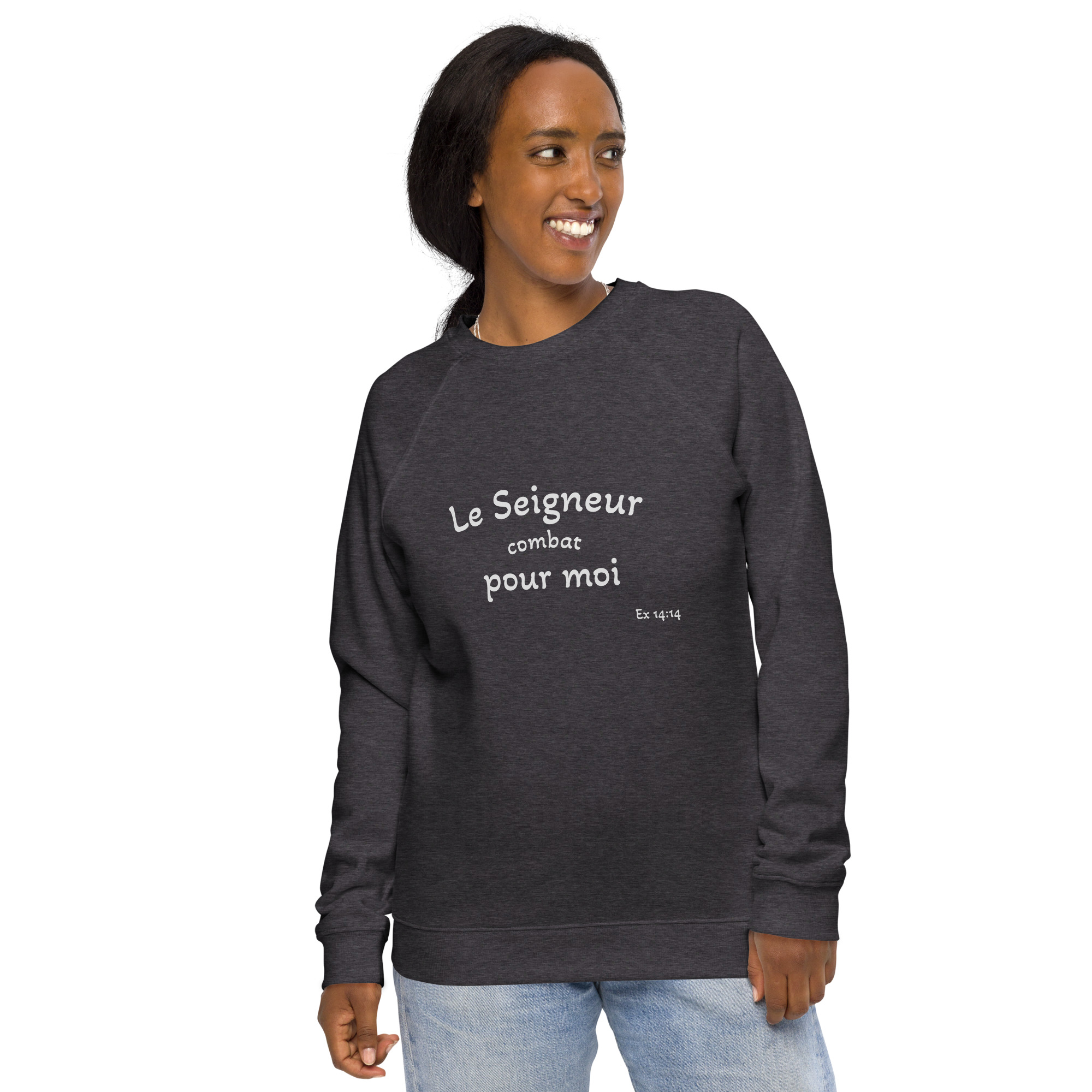 Sweatshirt écologique raglan unisexe "Le Seigneur combat pour moi" – Image 8