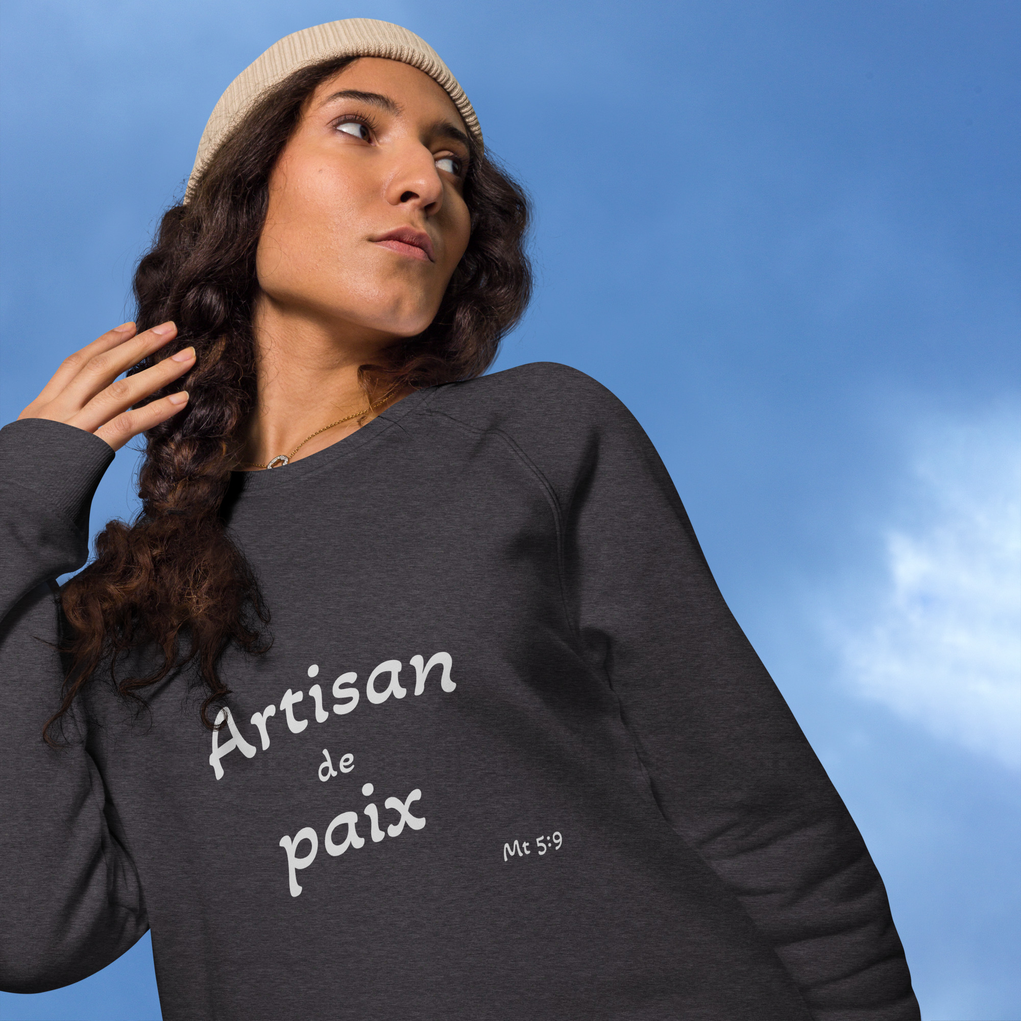 Sweatshirt écologique raglan unisexe "Artisan de paix"