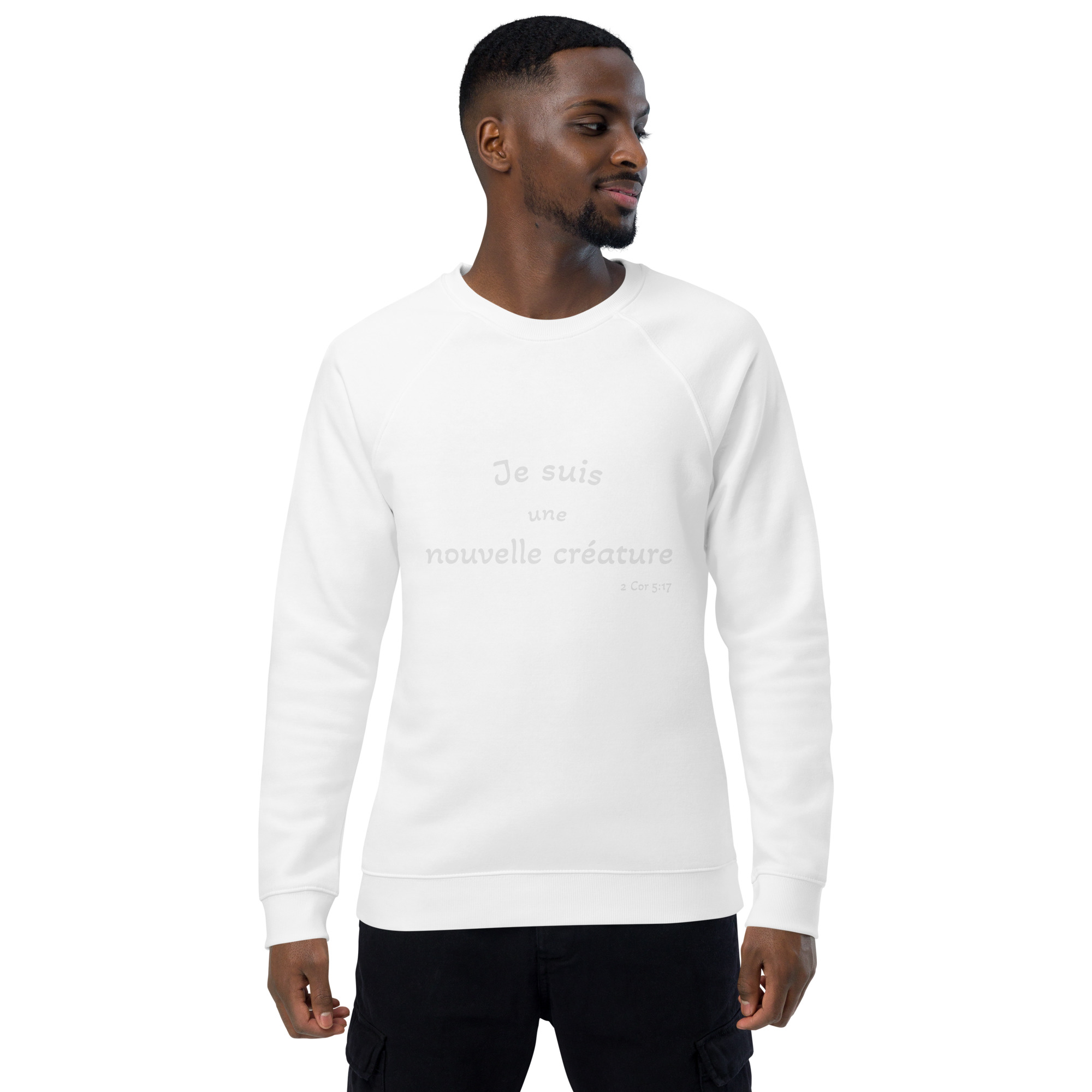 Sweatshirt écologique raglan unisexe "Je suis une nouvelle créature" – Image 16