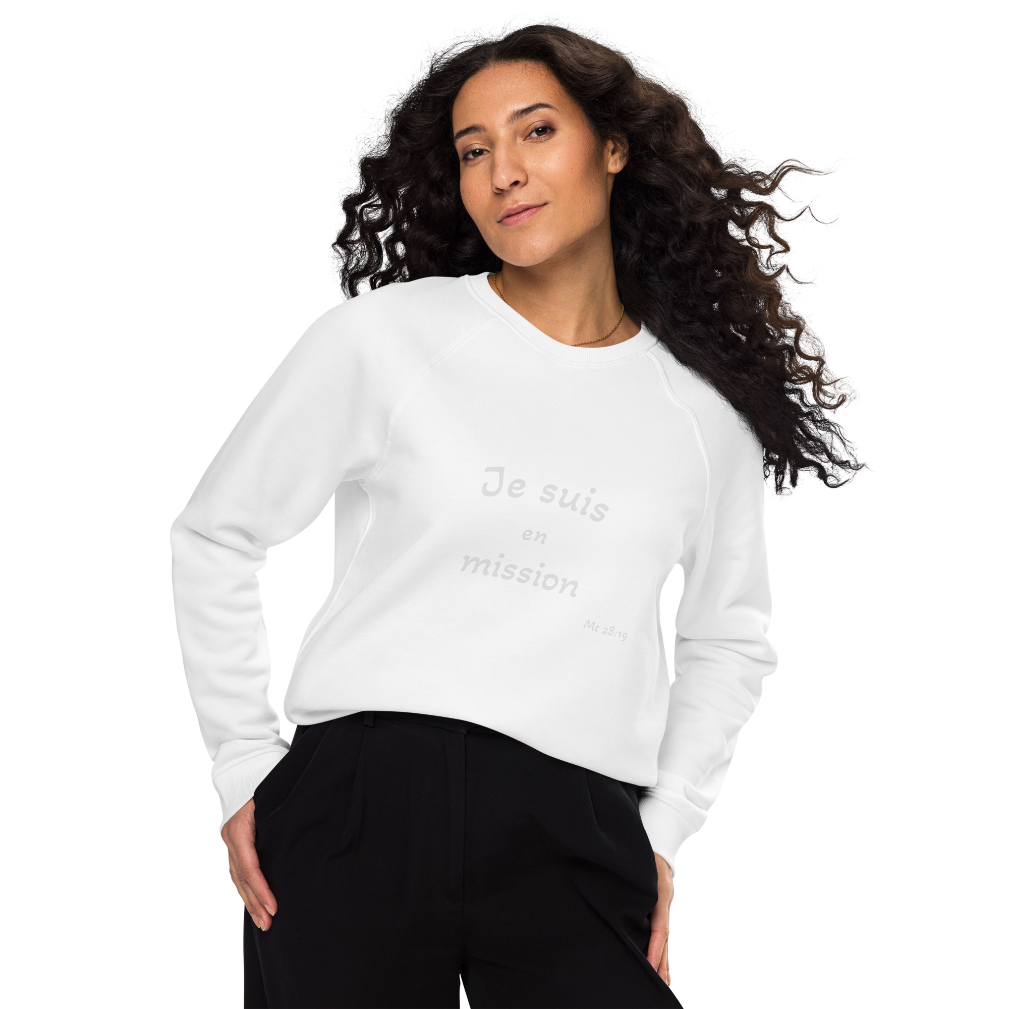 Sweatshirt écologique raglan unisexe "Je suis en mission" – Image 11