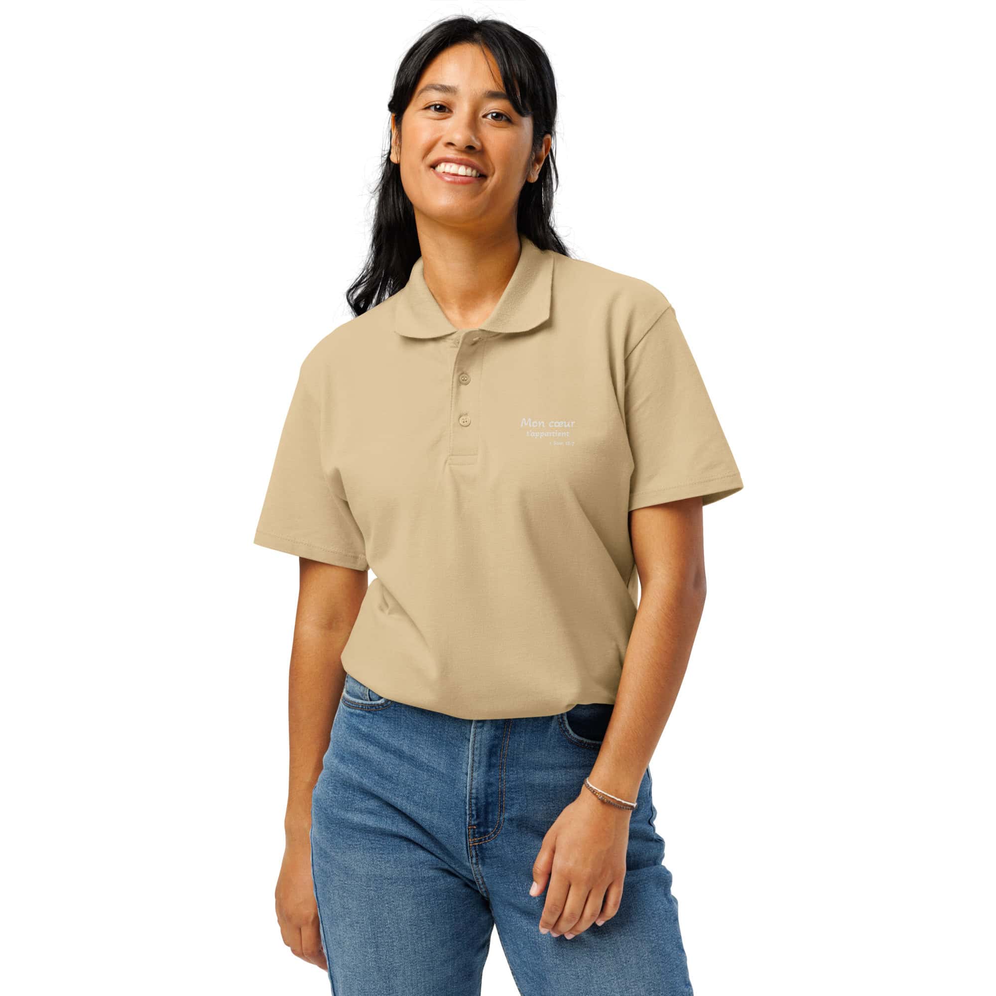 Polo piqué premium unisexe "Mon cœur t’appartient" – Image 12