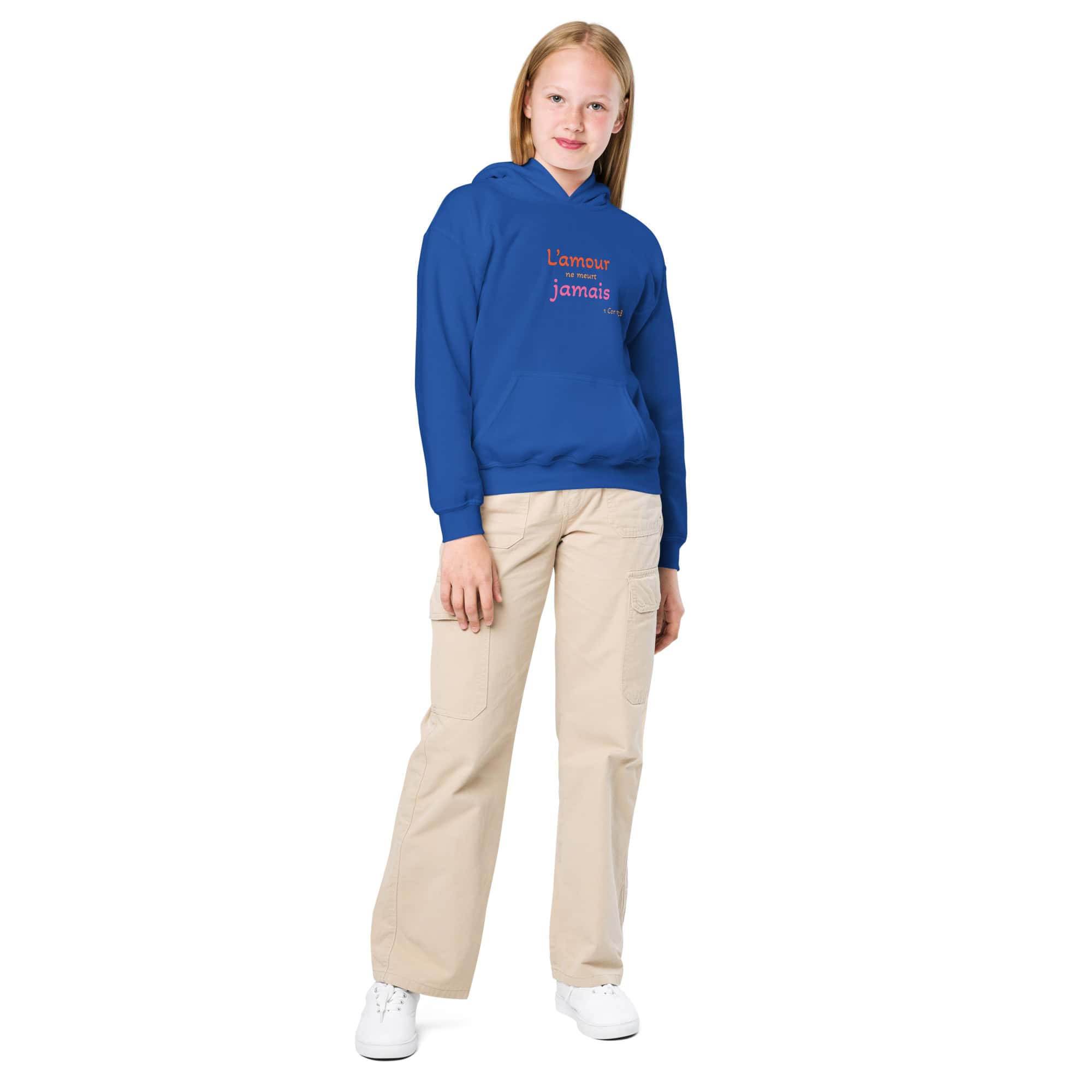 Sweat à capuche épais pour les jeunes "L’amour ne meurt jamais" – Image 4