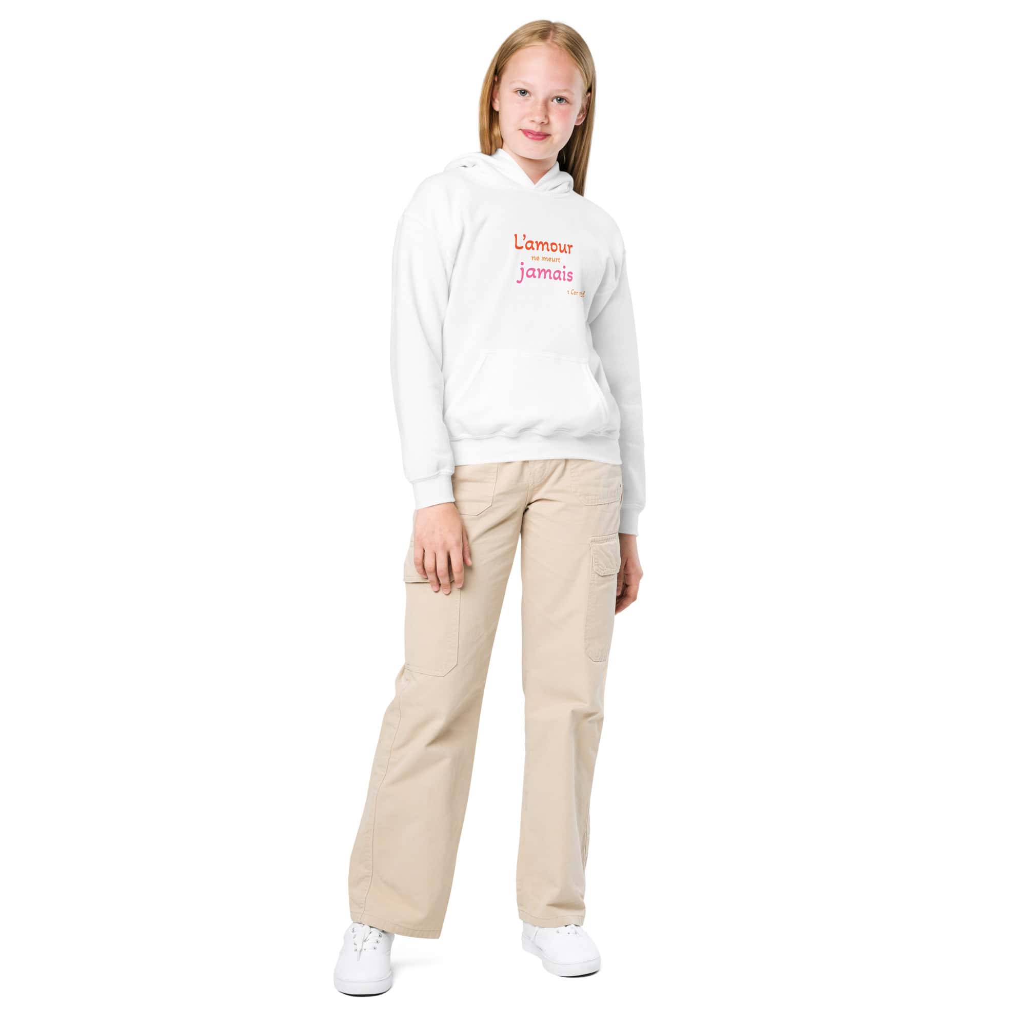 Sweat à capuche épais pour les jeunes "L’amour ne meurt jamais" – Image 5