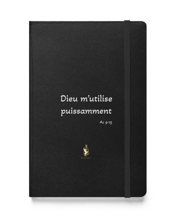 Carnet à couverture rigide KHAWNAN noir, parole « Dieu m’utilise puissamment ».