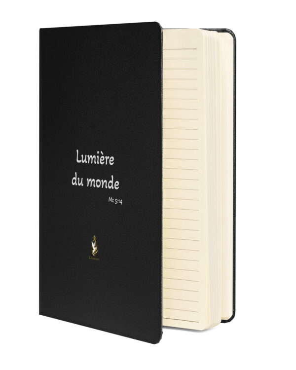 Carnet à couverture rigide KHAWNAN noir, parole « Lumière du monde ».