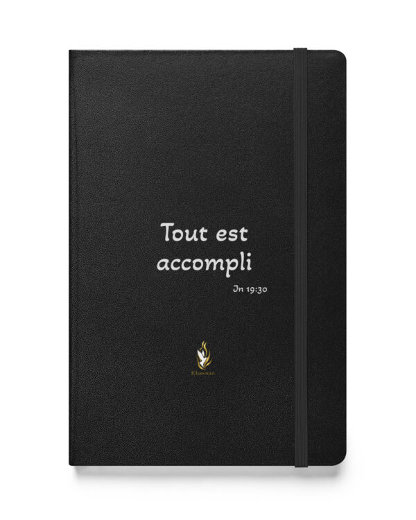 Carnet à couverture rigide KHAWNAN noir, parole « Tout est accompli ».