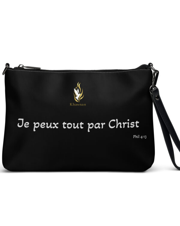 Sac en bandoulière KHAWNAN blanc, parole « Je peux tout par Christ ».
