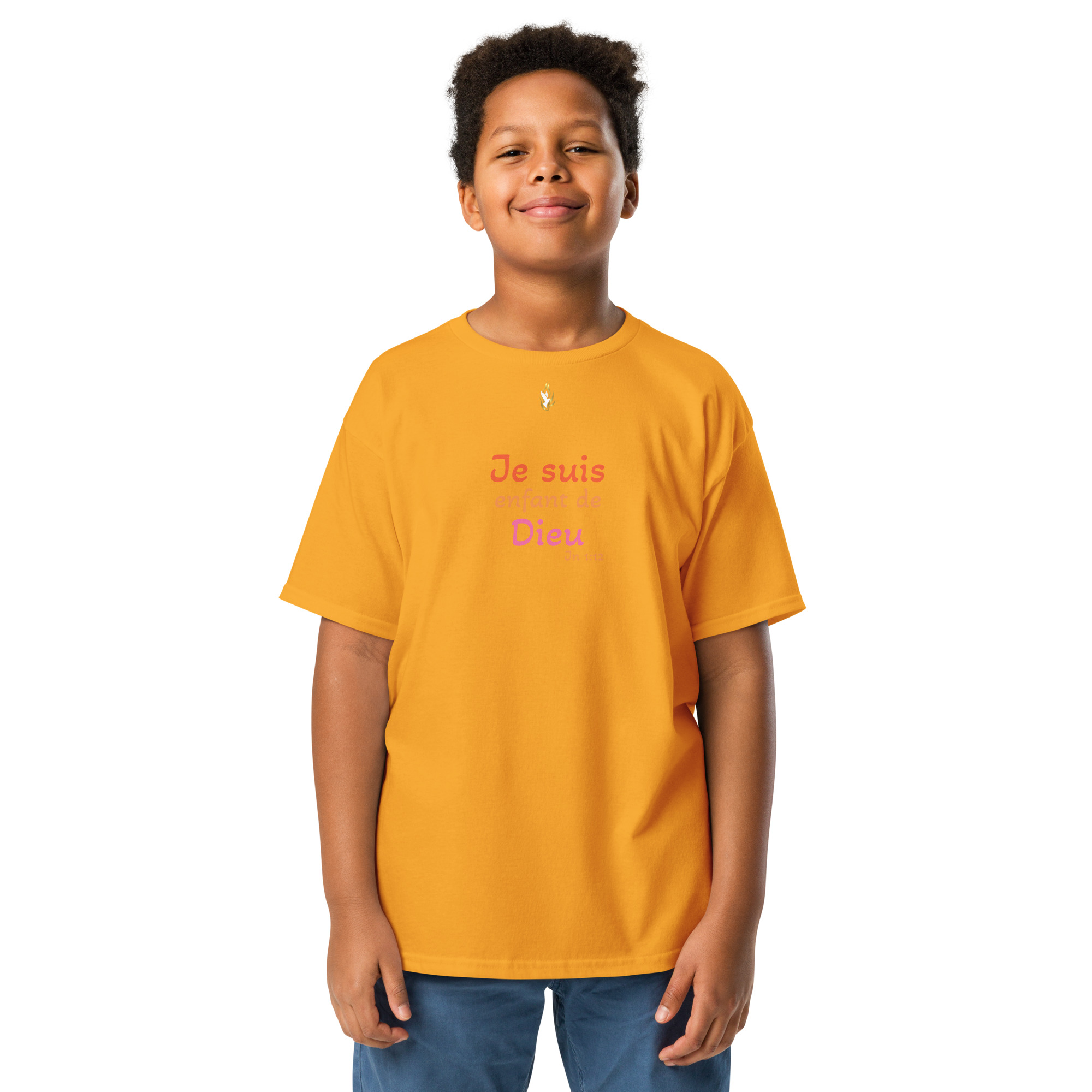 T-shirt classique enfant KHAWNAN, parole « Je suis enfant de Dieu », vue de face.