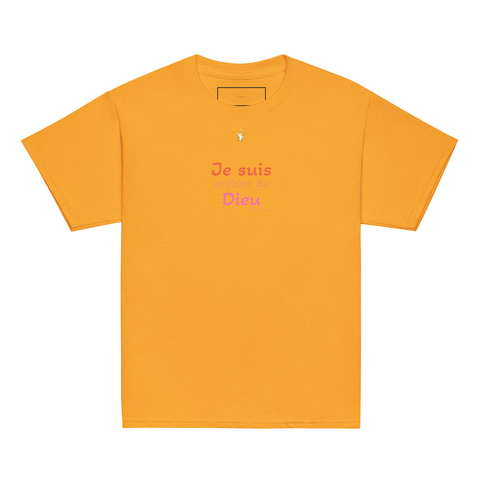 T-shirt classique enfant KHAWNAN, parole « Je suis enfant de Dieu », vue de face.