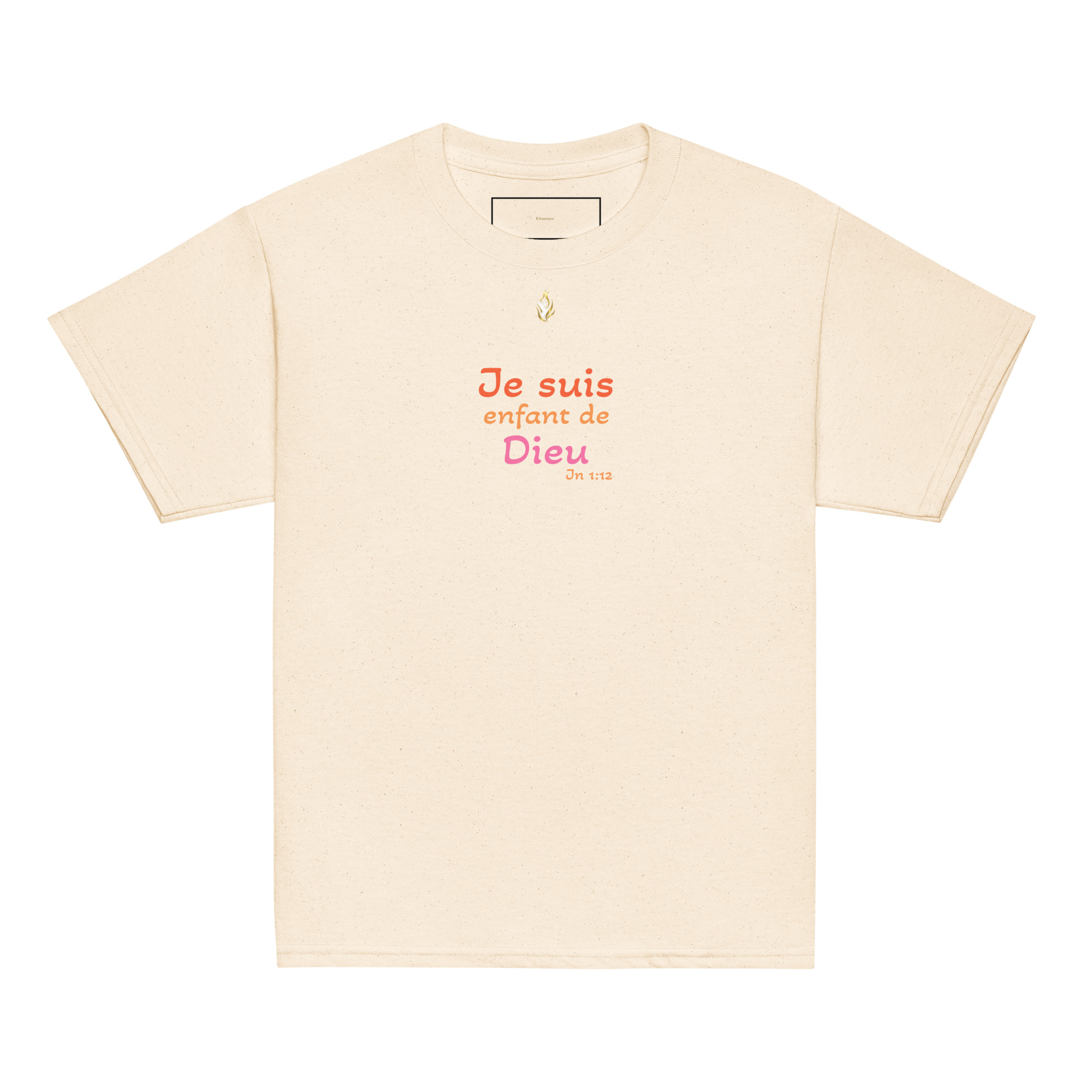 T-shirt classique enfant KHAWNAN, parole « Je suis enfant de Dieu », vue de face.
