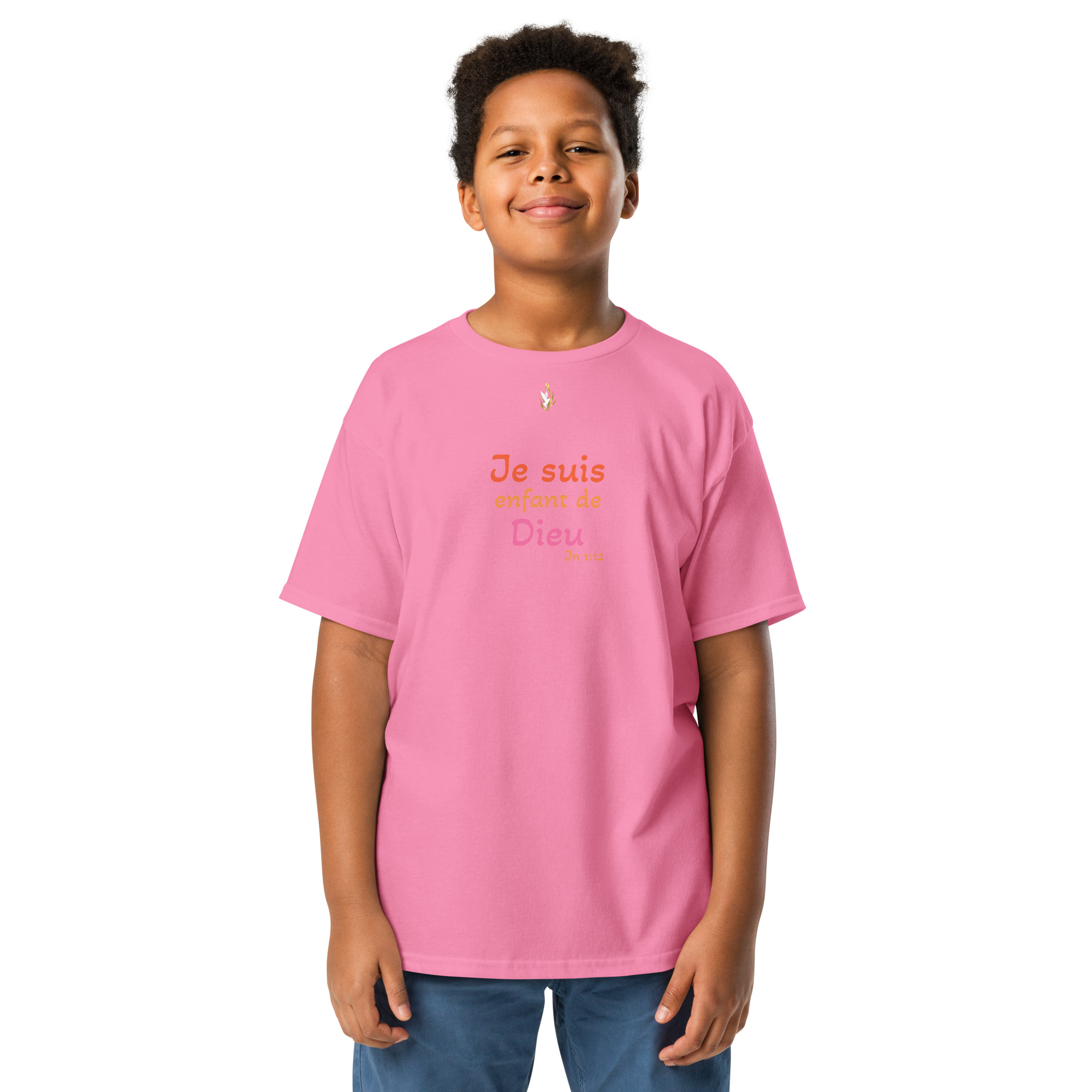 T-shirt classique enfant KHAWNAN, parole « Je suis enfant de Dieu », vue de face.