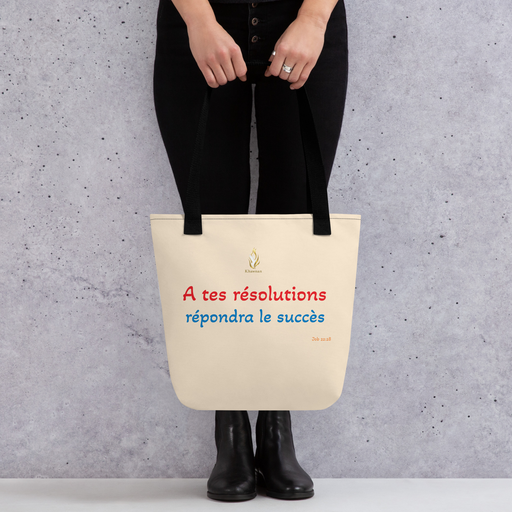 Tote bag KHAWNAN noir, parole « À tes résolutions répondra le succès ».